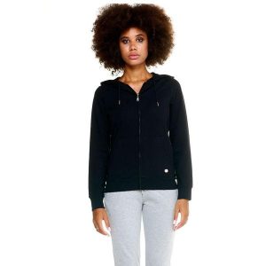 Damska bluza Leone z kapturem Basic zapinanym na zamek na całej długości. Czarne bluzy LEONE 1947 APPAREL, l, bez wzorów, z tkaniny, z kapturem. W wyprzedaży za 167,70 zł.