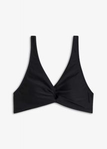 Biustonosz bikini typu bustier z ozdobnym przewiązaniem. Fioletowe bikini bonprix, z aplikacjami. Za 77,99 zł.