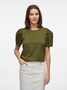 Vila Koszulka w kolorze khaki rozmiar: XS. Brązowe bluzki Vila, xs, bez wzorów, z bawełny, bez kołnierzyka, bez ramiączek. Za 65,85 zł.