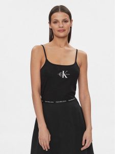 Calvin Klein Jeans Top Monologo J20J223105 Czarny Slim Fit. Czarne topy Calvin Klein Jeans, xl, bez wzorów, z bawełny, bez kołnierzyka, bez ramiączek. Za 89,99 zł.
