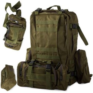 Plecak survivalowy o pojemności 48,5 litra w kolorze khaki. Zielone plecaki PROX. Za 116,76 zł.