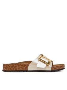 Birkenstock Klapki Catalina Cushion Buckle 1029393 Écru. Klapki Birkenstock, bez wzorów, ze skóry, bez obcasa. Za 349,99 zł.