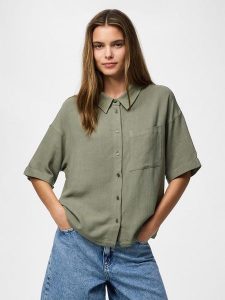 Pieces Koszula w kolorze khaki rozmiar: L. Brązowe koszule Pieces, l, bez wzorów, bez kołnierzyka, bez ramiączek. Za 127,35 zł.