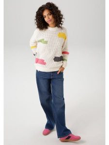 Aniston Sweter w kolorze kremowym ze wzorem rozmiar: 44. Brązowe swetry oversize Aniston, bez wzorów, z bawełny, bez ramiączek. Za 65,85 zł.