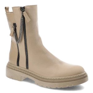 Beżowe Botki Nessi Wygodne Skórzane Buty Damskie. Brązowe botki Nessi, bez wzorów, z materiału, bez obcasa, na obcasie, bez zapięcia. Za 429,00 zł.