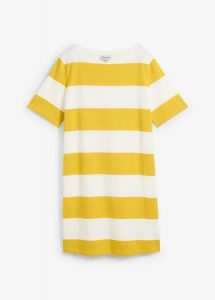 Sukienka T-shirtowa z czystej bawełny organicznej. Żółte sukienki bonprix, bez wzorów, z bawełny, bez kołnierzyka, bez ramiączek, mini. Za 72,99 zł.