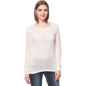 Sweter w kolorze białym. Białe swetry klasyczne marki Tom Tailor, z dzianiny. W wyprzedaży za 107,95 zł.