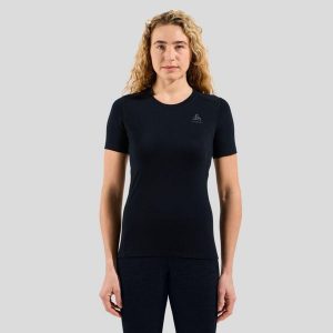 Koszulka termoaktywna damska Odlo Merino 200 BL Top Crew Neck SS. Czarne koszule nocne ODLO, bez wzorów, bez ramiączek. Za 399,99 zł.