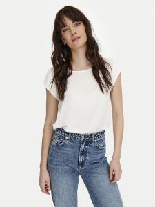 ONLY Bluzka 15142784 Biały Regular Fit. Białe bluzki ONLY, bez wzorów, z syntetyku, bez kołnierzyka, bez ramiączek. Za 69,99 zł.