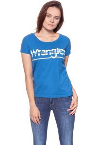 WRANGLER T SHIRT DAMSKI SS GRAPHIC TEE DEEP WATER W7Z02EVDF 112132145. Niebieskie t-shirty Wrangler, xs, bez wzorów, bez kołnierzyka, bez ramiączek. W wyprzedaży za 39,99 zł.