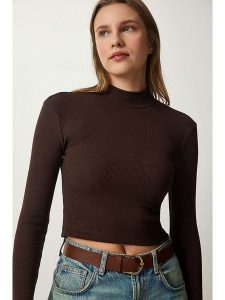 Happiness Istanbul Koszulka w kolorze brązowym rozmiar: S/M. Brązowe bluzki Happiness Istanbul, m, bez wzorów, bez kołnierzyka, bez ramiączek. Za 39,99 zł.