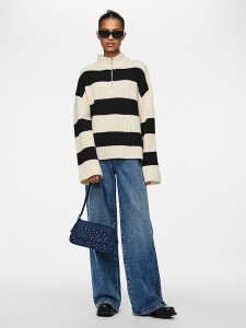 Pieces Sweter "Nalini" w kolorze kremowo-czarnym rozmiar: M. Brązowe swetry oversize Pieces, m, bez wzorów, ze splotem, bez ramiączek. Za 84,01 zł.