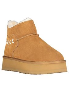 Geographical Norway Botki zimowe "Ofleche" w kolorze jasnobrązowym rozmiar: 38. Brązowe botki Geographical Norway, na zimę, bez wzorów, z futra, bez obcasa, bez zapięcia. Za 130,99 zł.