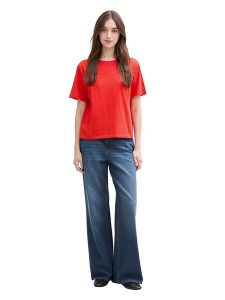 TOM TAILOR Denim Koszulka w kolorze czerwonym rozmiar: S. Czerwone bluzki TOM TAILOR DENIM, s, bez wzorów, z bawełny, bez kołnierzyka, bez ramiączek. Za 37,38 zł.