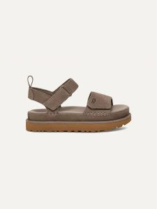 UGG Skórzane sandały "Goldenstar" w kolorze fioletowym rozmiar: 41. Różowe sandały Ugg, bez wzorów, ze skóry, z otwartym noskiem, bez obcasa, bez zapięcia. Za 547,77 zł.