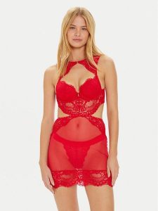 Guess Koszula nocna Monica O4BX17 KCC70 Czerwony Regular Fit. Czerwone koszule nocne Guess, z aplikacjami, z syntetyku, bez ramiączek. Za 359,99 zł.