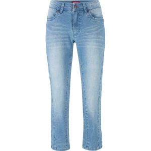 Miękkie dżinsy 7/8. Niebieskie jeansy bonprix, bez wzorów, z jeansu. Za 112,99 zł.
