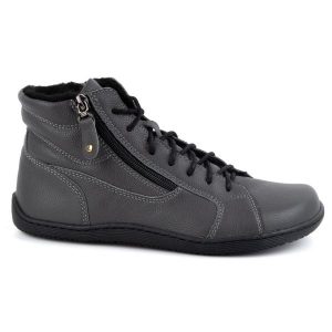 Olivier Damskie minimalistyczne buty skórzane zimowe barefoot 1261 szare. Szare botki na zimę, bez wzorów, ze skóry, bez obcasa, bez zapięcia. Za 559,87 zł.