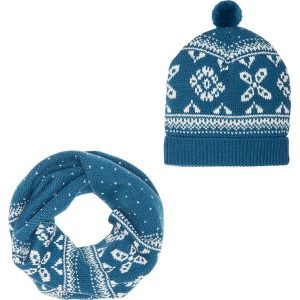 Komplet 2-częściowy: szalik i czapka bonprix ciemnoniebiesko-kremowy. Czapki marki bonprix. Za 34,99 zł.