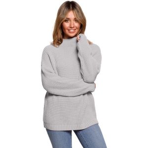 Ciepły Sweter z Krótkim Golfem - Szary. Szare golfy MOE, bez wzorów, z materiału. Za 209,90 zł.