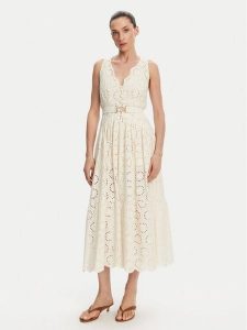 TWINSET Sukienka letnia 251TT2360 Écru Regular Fit. Sukienki Twinset, na lato, bez wzorów, z bawełny, bez kołnierzyka, bez ramiączek. Za 659,99 zł.