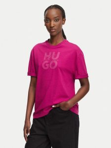 HUGO T-Shirt Dashire_5 50566678 Różowy ciemny Relaxed Fit. Czerwone t-shirty Hugo, xs, bez wzorów, z bawełny, bez kołnierzyka, bez ramiączek. Za 214,99 zł.