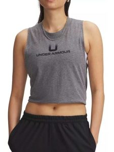 Under Armour Top funkcyjny w kolorze szarym rozmiar: XS. Szare topy Under Armour, xs, bez wzorów, z materiału, bez kołnierzyka, bez ramiączek. Za 73,93 zł.