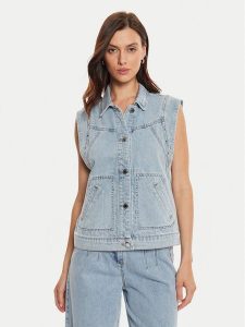 Morgan Kamizelka 242-GAK Niebieski Regular Fit. Niebieskie kamizelki Morgan, bez wzorów, z bawełny, bez kołnierzyka, bez ramiączek, bez kaptura. Za 219,99 zł.