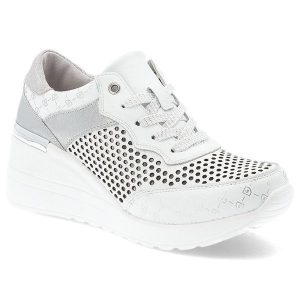 Białe Sneakersy S.Barski Modne Obuwie Damskie Na Koturnie. Białe czółenka S.BARSKI, bez wzorów, z materiału, bez obcasa, na koturnie, bez zapięcia. Za 219,00 zł.