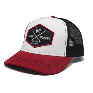 Czapka Trucker z 5 panelami / Rozmiar uniwersalny (Czerwony/Biały). Białe czapki SURF MONKEY, bez wzorów, z bawełny. Za 135,96 zł.
