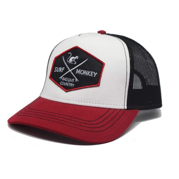 Czapka Trucker z 5 panelami / Rozmiar uniwersalny (Czerwony/Biały). Białe czapki SURF MONKEY, bez wzorów, z bawełny. Za 135,96 zł.