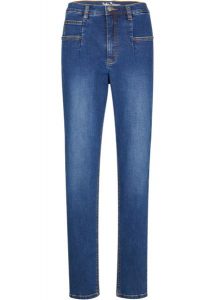 Dżinsy Mom ze stretchem. Niebieskie jeansy bonprix, bez wzorów, z jeansu. Za 97,99 zł.