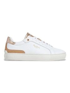 Pepe Jeans FOOTWEAR Skórzane sneakersy "Camden" w kolorze złoto-białym rozmiar: 38. Białe trampki Pepe Jeans FOOTWEAR, bez wzorów, z jeansu, bez zapięcia. Za 173,99 zł.