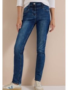 Cecil Dżinsy - Slim fit - w kolorze granatowym rozmiar: W28/L30. Niebieskie jeansy Cecil, z aplikacjami, ze skóry, z podwyższonym stanem. Za 174,95 zł.