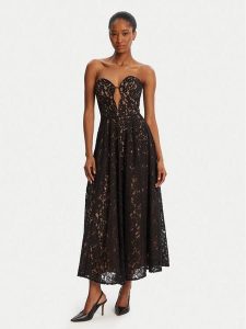 Bardot Sukienka koktajlowa Opal Volume Lace Midi 59714DB2 Czarny Regular Fit. Czarne sukienki Bardot, bez wzorów, z syntetyku, wizytowe, bez kołnierzyka, bez ramiączek, midi. Za 529,99 zł.