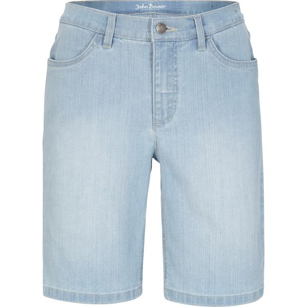 Bermudy dżinsowe ze średnim stanem. Niebieskie jeansy bonprix, bez wzorów, z jeansu. Za 84,99 zł.