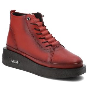 Czerwone Botki Artiker Modne Obuwie Damskie. Czerwone botki ARTIKER, na jesień, bez wzorów, z jeansu, bez obcasa, bez zapięcia. Za 259,00 zł.