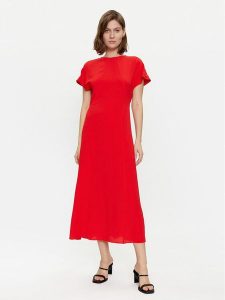 Tommy Hilfiger Sukienka codzienna WW0WW41869 Czerwony Relaxed Fit. Czerwone kombinezony TOMMY HILFIGER, na co dzień, bez wzorów, z wiskozy, bez kołnierzyka, bez ramiączek, proste. Za 679,99 zł.