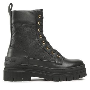 Trapery Tommy Hilfiger. Czarne buty zimowe TOMMY HILFIGER, bez obcasa, bez zapięcia. Za 829,99 zł.