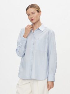 Tommy Hilfiger Koszula Essential WW0WW41410 Błękitny Regular Fit. Niebieskie koszule TOMMY HILFIGER, bez wzorów, z bawełny, bez kołnierzyka, bez ramiączek. Za 399,99 zł.