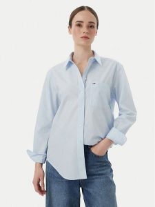 Tommy Jeans Koszula Essential DW0DW23456 Niebieski jasny Relaxed Fit. Niebieskie koszule Tommy Jeans, m, bez wzorów, z bawełny, bez kołnierzyka, bez ramiączek. Za 409,99 zł.