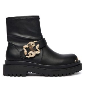 Botki Just Cavalli. Czarne botki Just Cavalli, bez wzorów, bez obcasa, na płaskiej podeszwie, bez zapięcia. Za 539,99 zł.