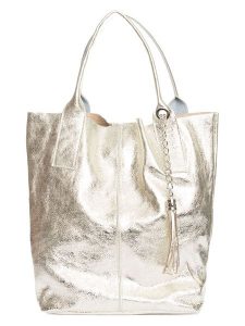 Pia Sassi Skórzany shopper bag "Monte Cimone" w kolorze złotym - 28 x 35 x 17 cm rozmiar: onesize. Żółte shopper bag Pia Sassi, z aplikacjami, z materiału, na ramię, bez dodatków. Za 254,74 zł.