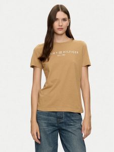 Tommy Hilfiger T-Shirt Logo WW0WW40276 Beżowy Regular Fit. Brązowe t-shirty TOMMY HILFIGER, s, bez wzorów, z bawełny, bez kołnierzyka, bez ramiączek. Za 169,99 zł.