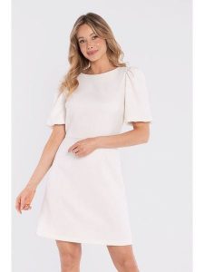 Stylove Sukienka w kolorze białym rozmiar: M. Brązowe sukienki Stylove, m, bez wzorów, bez kołnierzyka, bez ramiączek, mini. Za 234,99 zł.
