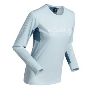 Damska koszulka termoaktywna z długim rękawem Daehlie Sportswear. Niebieskie koszule nocne DAEHLIE, bez wzorów, z materiału, bez ramiączek. Za 306,00 zł.