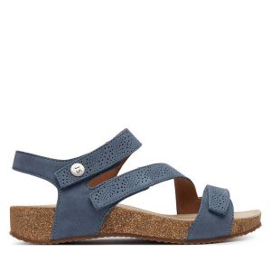 Sandały Josef Seibel. Niebieskie sandały Josef Seibel, bez wzorów, bez obcasa, na płaskiej podeszwie, bez zapięcia. Za 439,99 zł.