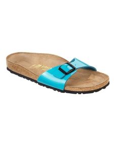 Birkenstock Klapki "Madrid" w kolorze niebieskim rozmiar: 48. Niebieskie klapki Birkenstock, bez wzorów, z otwartym noskiem, bez obcasa. Za 77,95 zł.