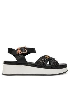 Patrizia Pepe Sandały PPJ392/31 Czarny. Czarne sandały Patrizia Pepe, bez wzorów, ze skóry, bez obcasa, na płaskiej podeszwie, bez zapięcia. Za 579,99 zł.