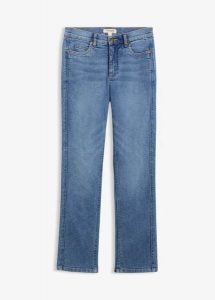 Jeansy straight, high waist. Niebieskie jeansy bonprix, bez wzorów, z jeansu, z podwyższonym stanem. Za 124,99 zł.